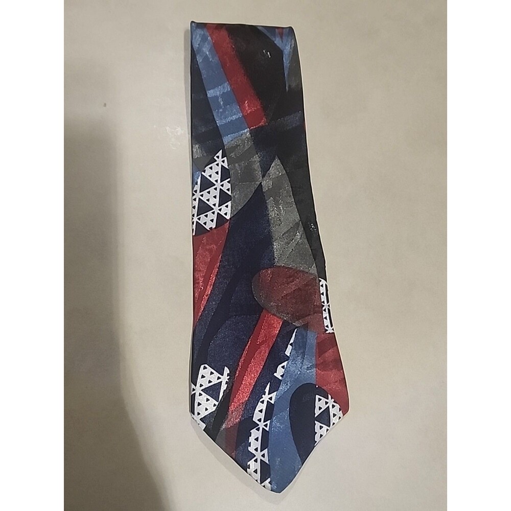 Italianissimo Men’s Silk Tie Blue Gray White Black Art Deco Necktie